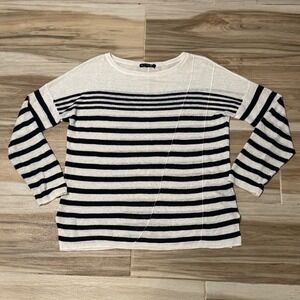 Rag & Bone JEAN Navy White Striped 100% Linen Sweater Top Medium RN108879